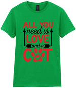 ALL YOU Need Is LOVE and a CAT – Ladies T-Shirt in Irish Green with Red vinyl