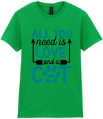 ALL YOU Need Is LOVE and a CAT – Ladies T-Shirt in Irish Green with Teal vinyl