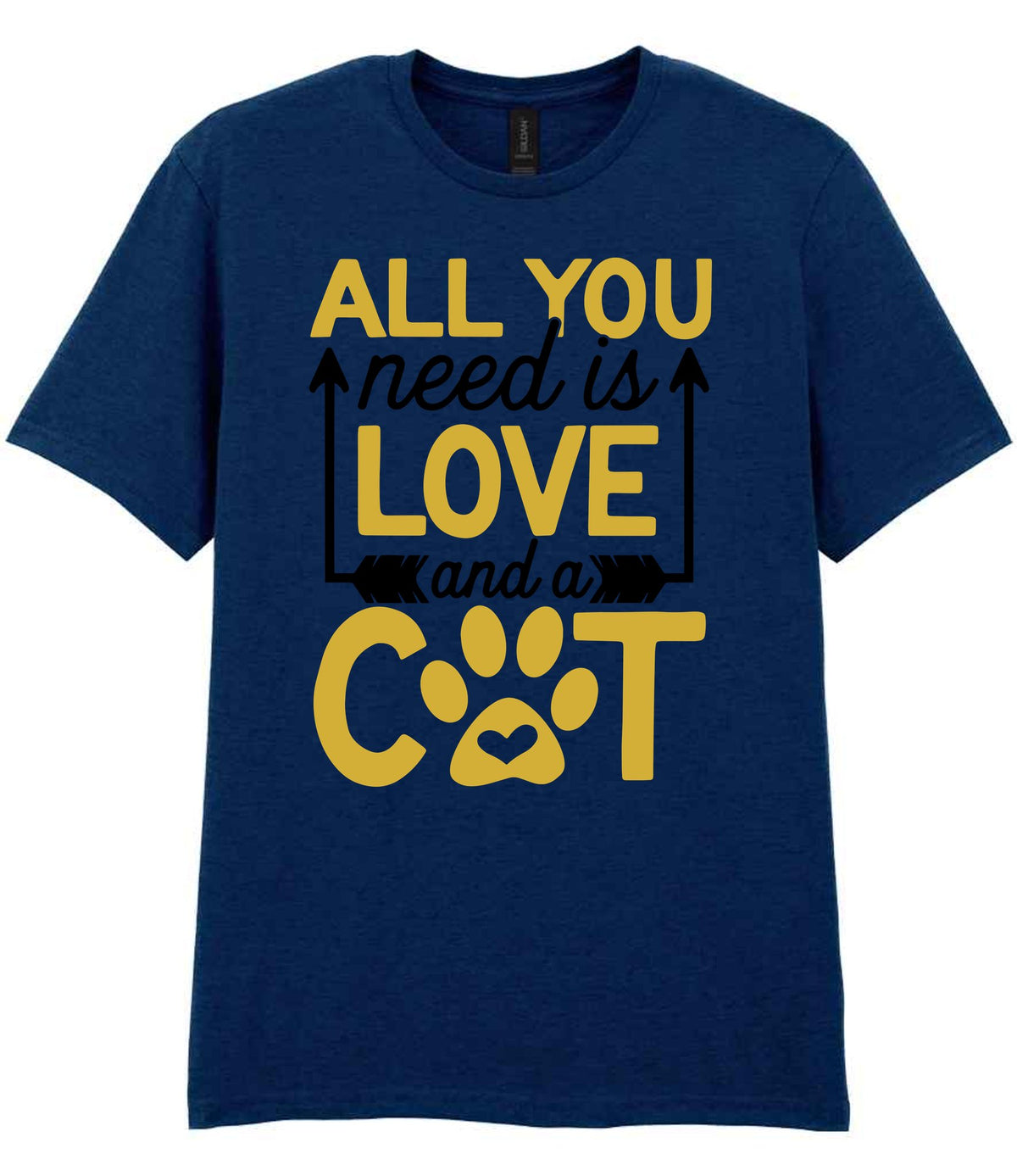 ALL YOU Need Is LOVE and a CAT – Unisex T-Shirt in Navy with Gold vinyl