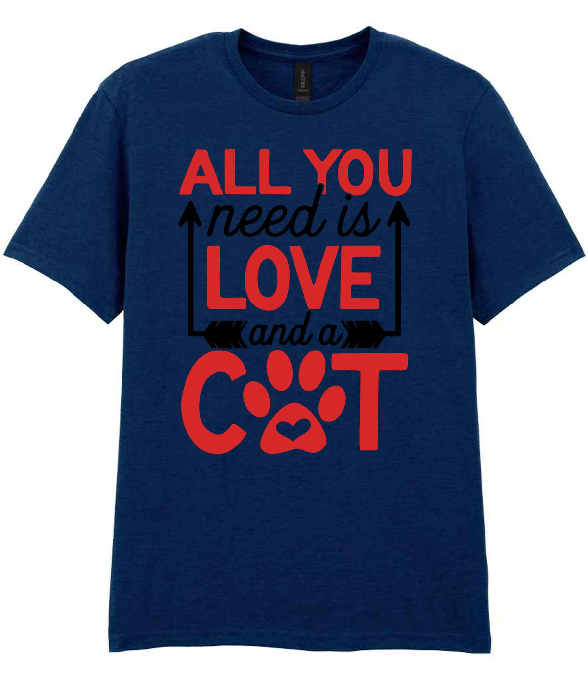 ALL YOU Need Is LOVE and a CAT – Unisex T-Shirt in Navy with Red vinyl