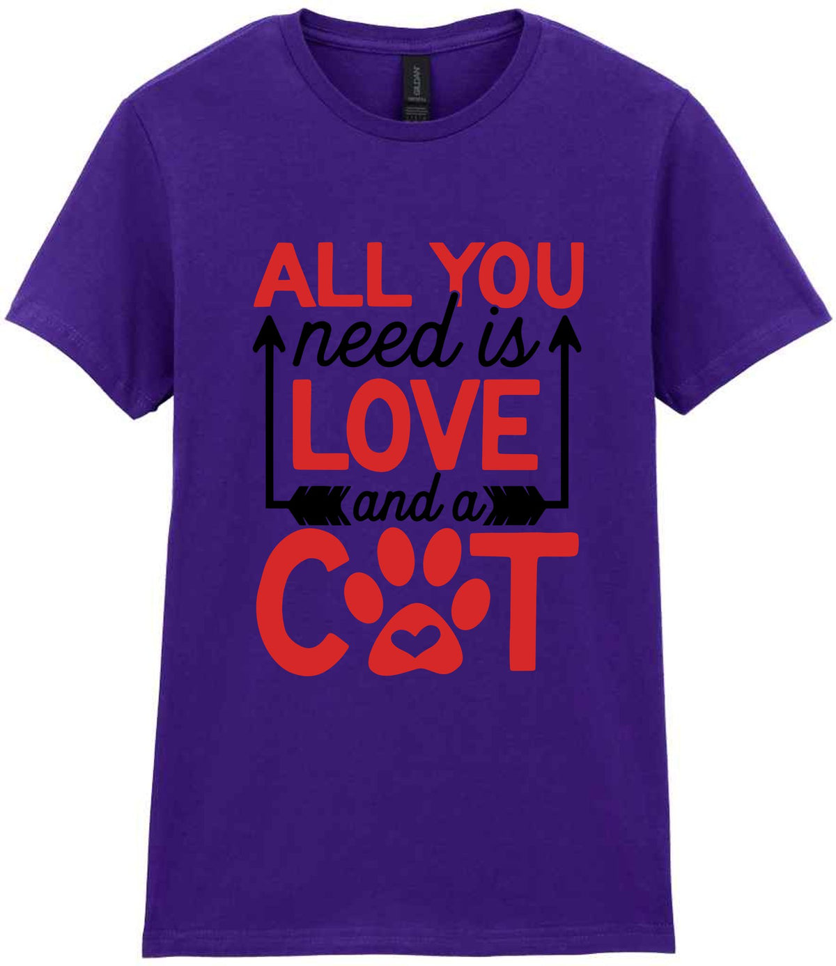 ALL YOU Need Is LOVE and a CAT – Ladies T-Shirt in Purple with Red vinyl