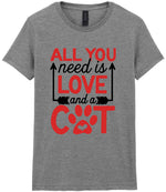 ALL YOU Need Is LOVE and a CAT – Ladies T-Shirt in Sport Grey with Red vinyl