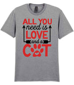 ALL YOU Need Is LOVE and a CAT – Unisex T-Shirt in Sport Grey with Red vinyl