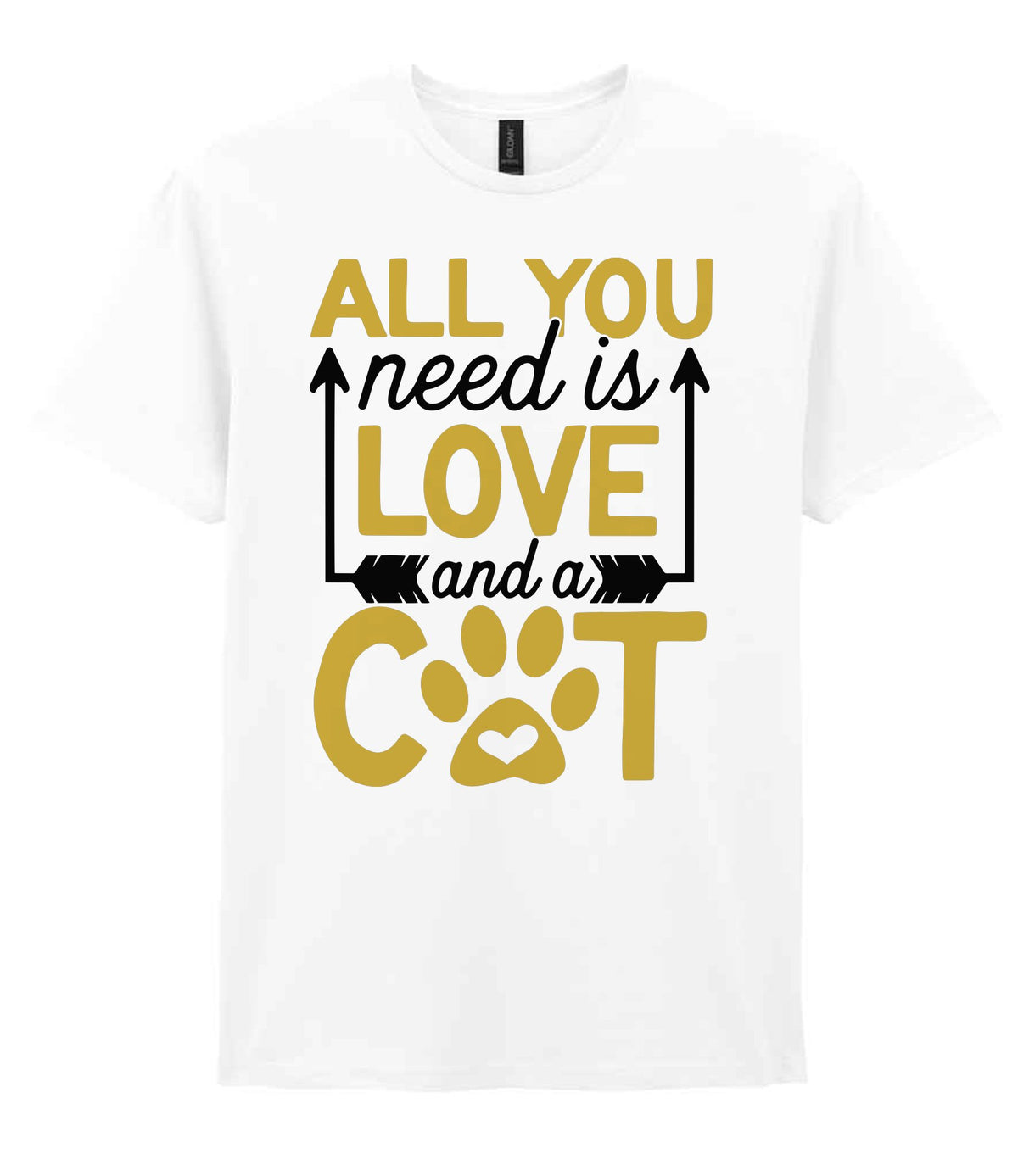 ALL YOU Need Is LOVE and a CAT – Unisex T-Shirt in White with Gold vinyl