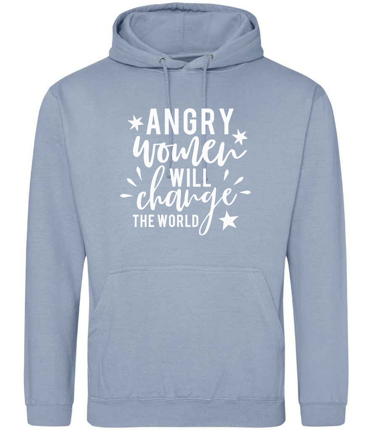 Angry Women Will Change the World hoodie in dusty blue