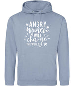 Angry Women Will Change the World hoodie in dusty blue