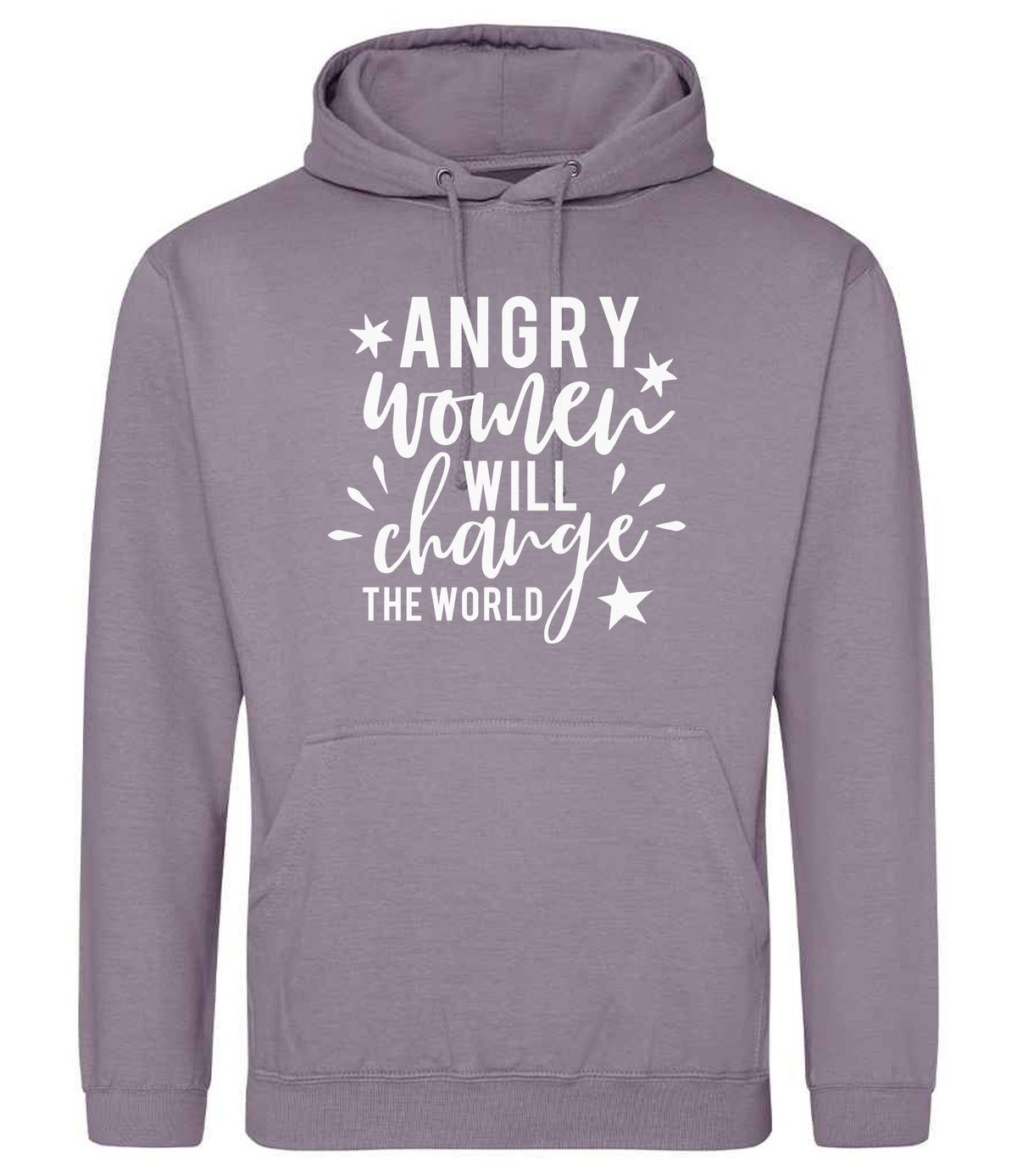 Angry Women Will Change the World hoodie in dusty lilac