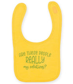 ARE THESE PEOPLE REALLY My Relatives? – Larkwood Baby/Toddler Bib in Sunflower with Baby Blue vinyl