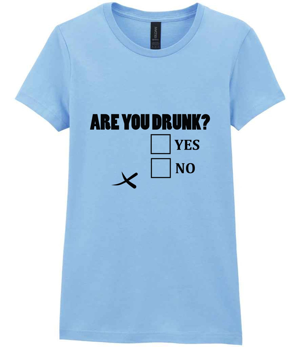 Are You Drunk? Yes No t-shirt in light blue