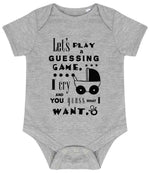Baby Guessing Game Quote baby bodysuit in heather grey