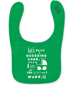 Baby Guessing Game Quote toddler bib in kelly green