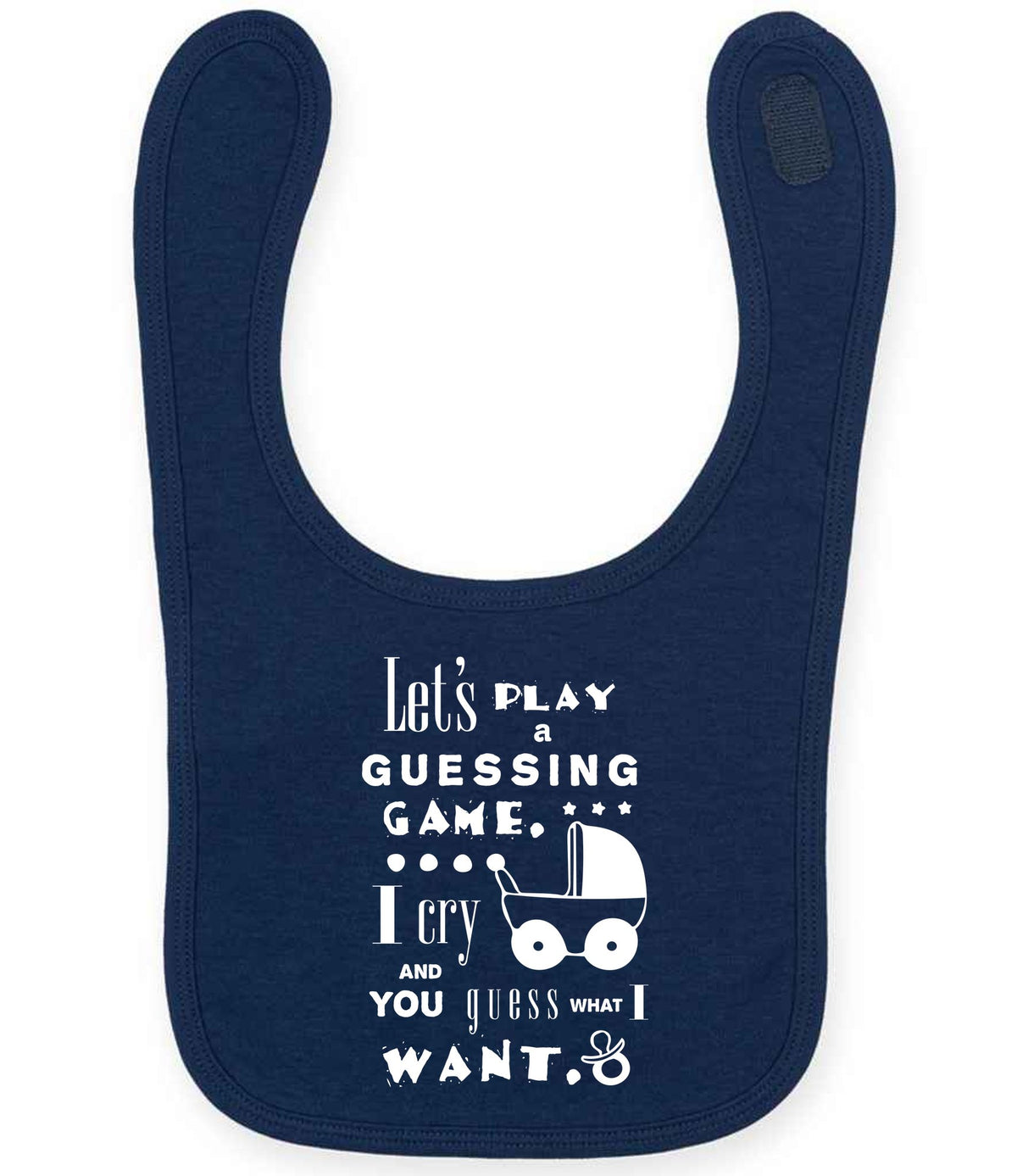 Baby Guessing Game Quote toddler bib in navy