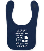 Baby Guessing Game Quote toddler bib in navy