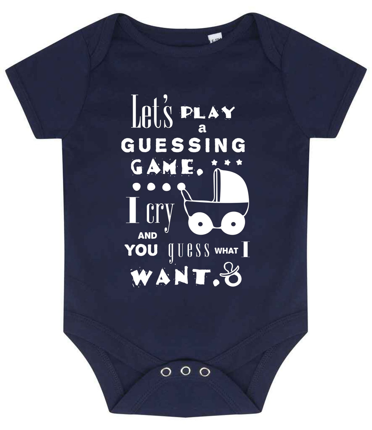 Baby Guessing Game Quote baby bodysuit in navy