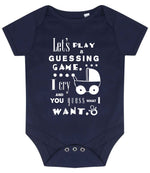 Baby Guessing Game Quote baby bodysuit in navy