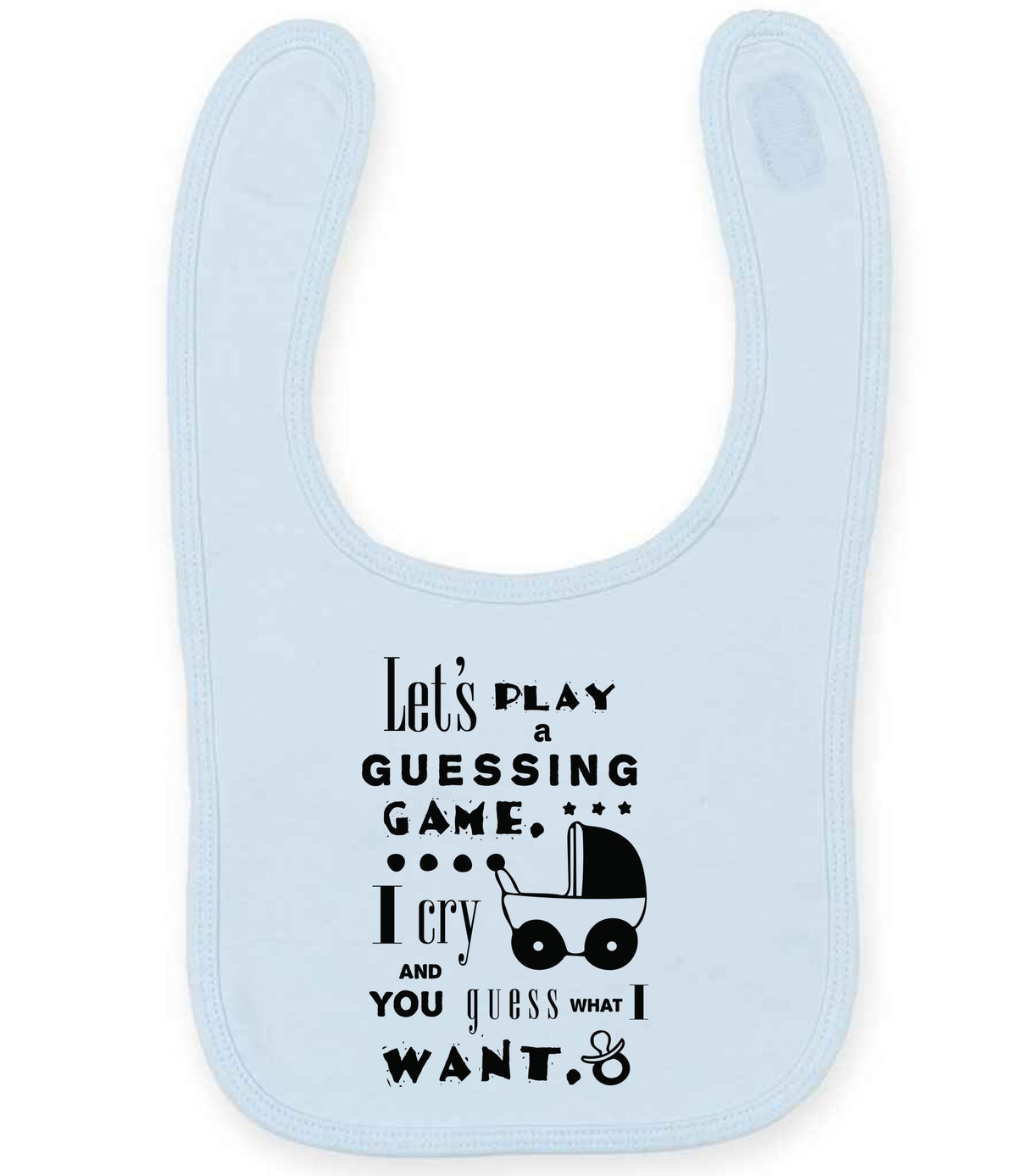 Baby Guessing Game Quote toddler bib in pale blue