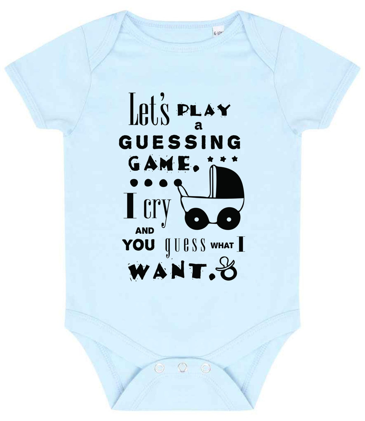 Baby Guessing Game Quote baby bodysuit in pale blue