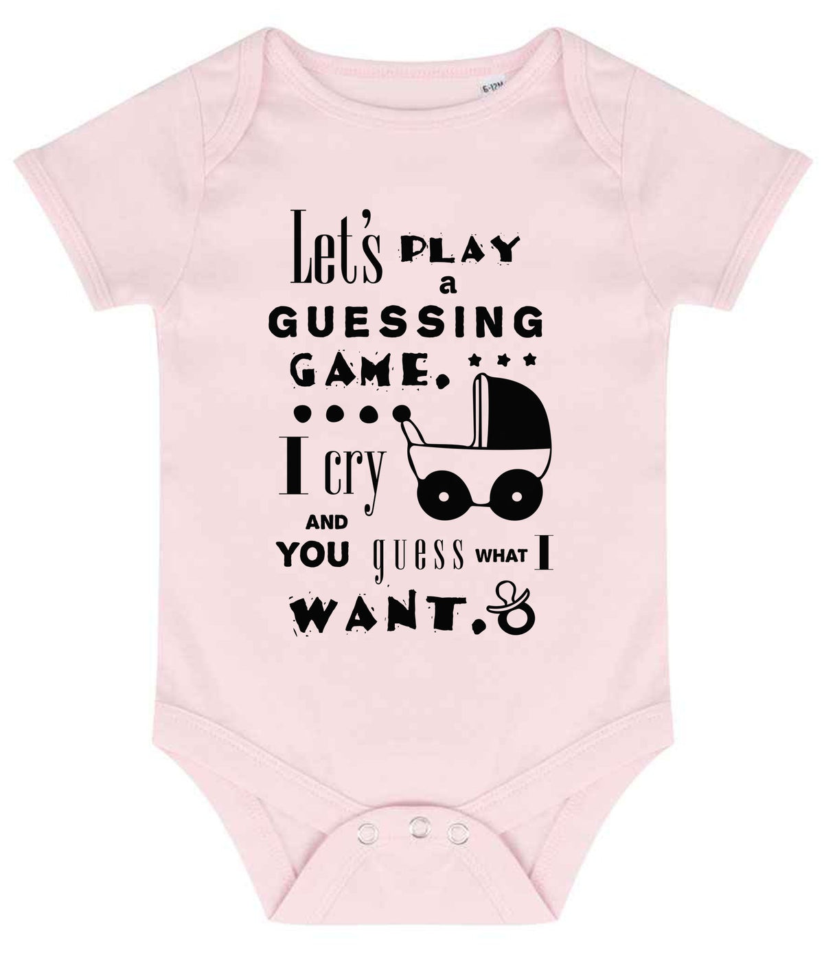 Baby Guessing Game Quote baby bodysuit in pale pink