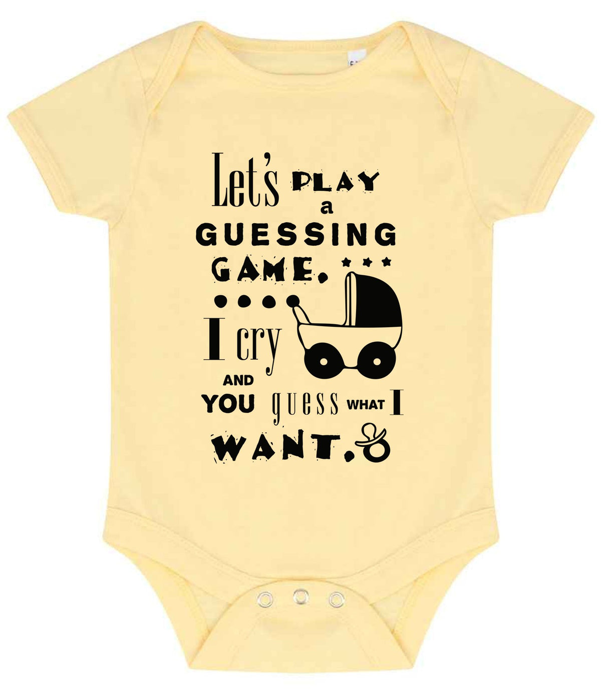 Baby Guessing Game Quote baby bodysuit in pale yellow