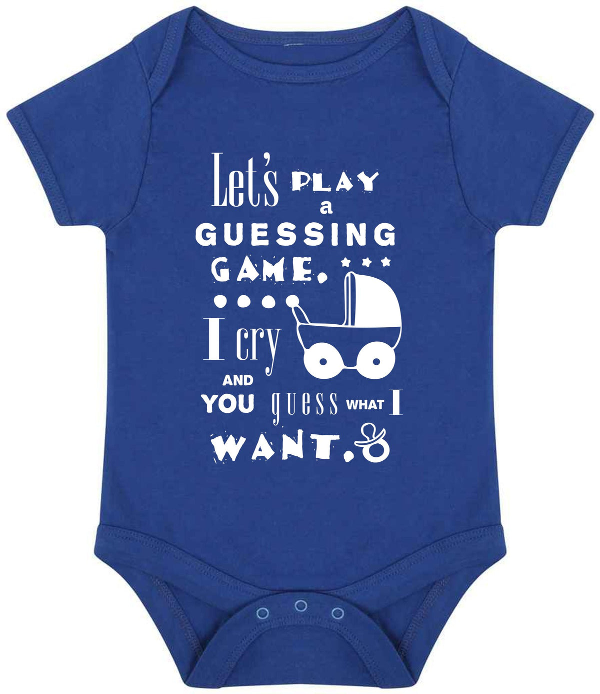 Baby Guessing Game Quote baby bodysuit in royal blue