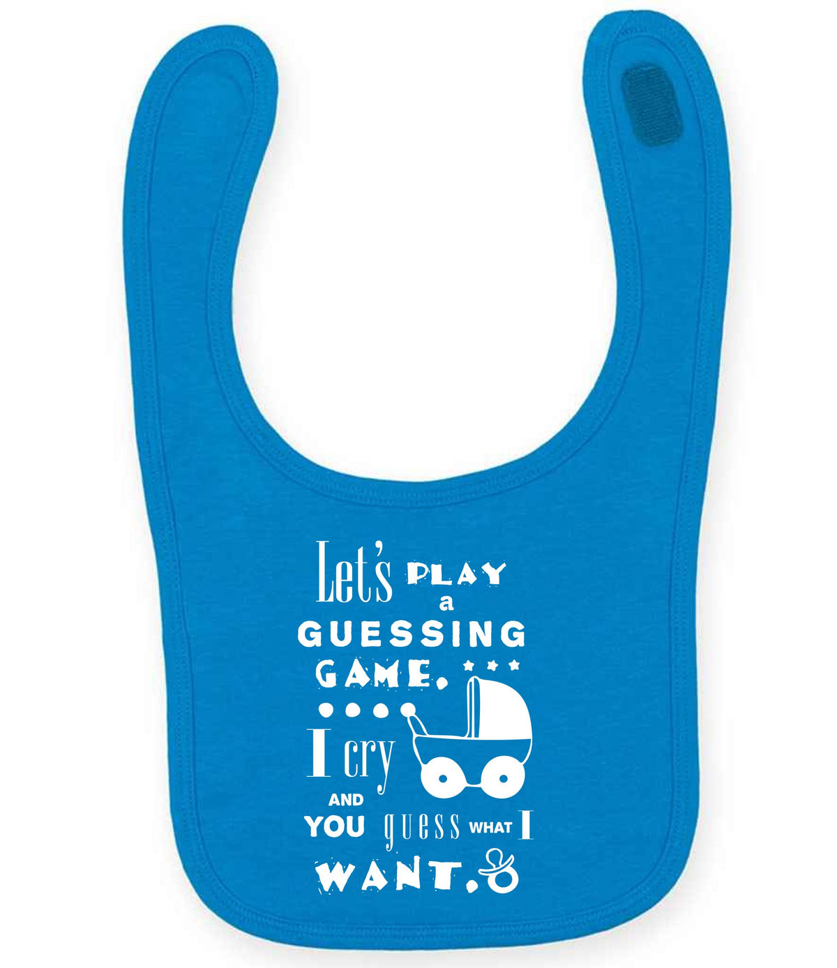 Baby Guessing Game Quote toddler bib in sapphire blue