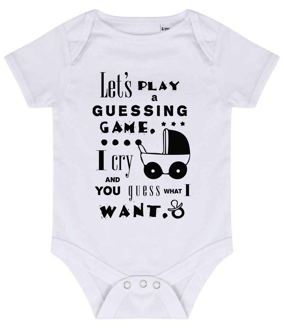 Baby Guessing Game Quote baby bodysuit in white