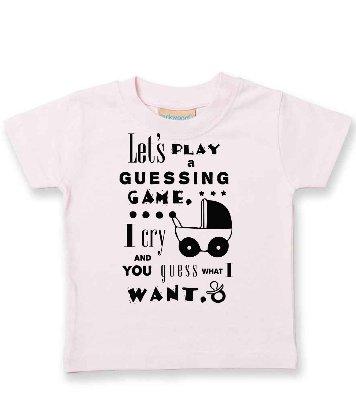 Baby Guessing Game Quote t-shirt in pale pink