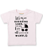 Baby Guessing Game Quote t-shirt in pale pink