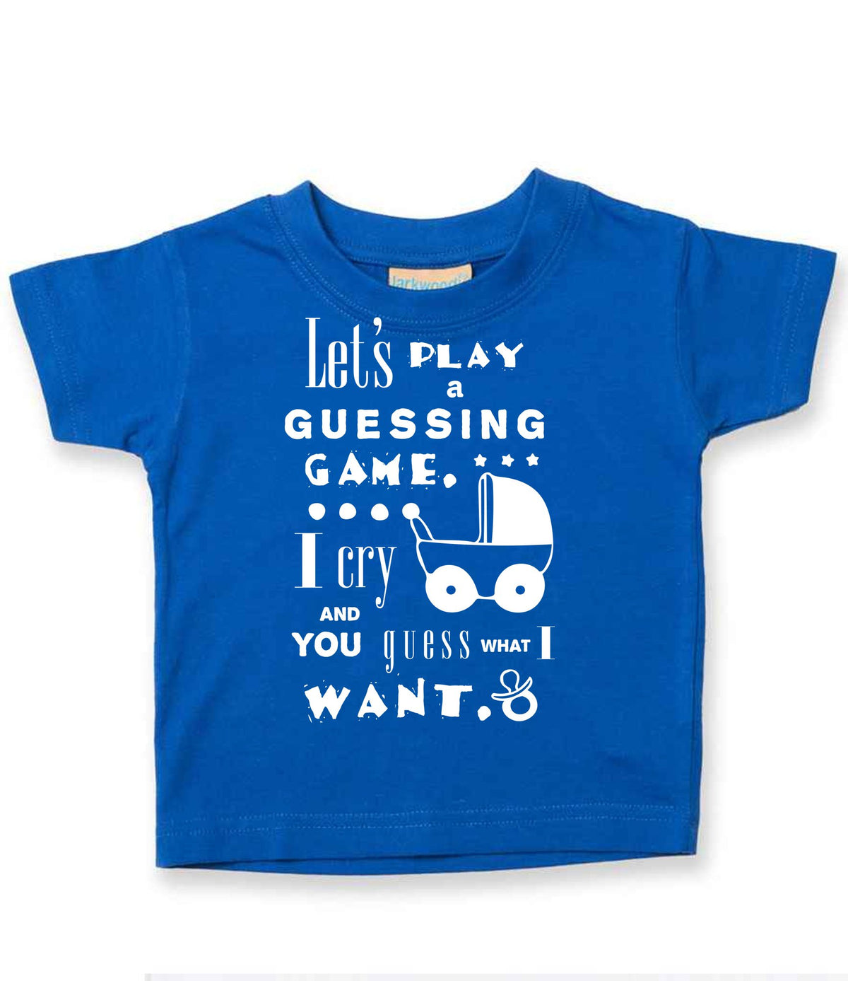 Baby Guessing Game Quote t-shirt in royal blue
