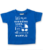 Baby Guessing Game Quote t-shirt in royal blue