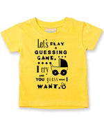 Baby Guessing Game Quote t-shirt in sunflower