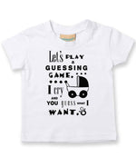 Baby Guessing Game Quote t-shirt in white