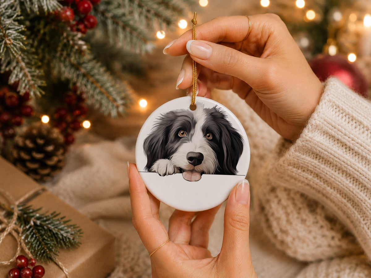 Bearded Collie Face hanging decoration in standard