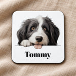 Customisable Bearded Collie Face – Coaster, personalised with your own text