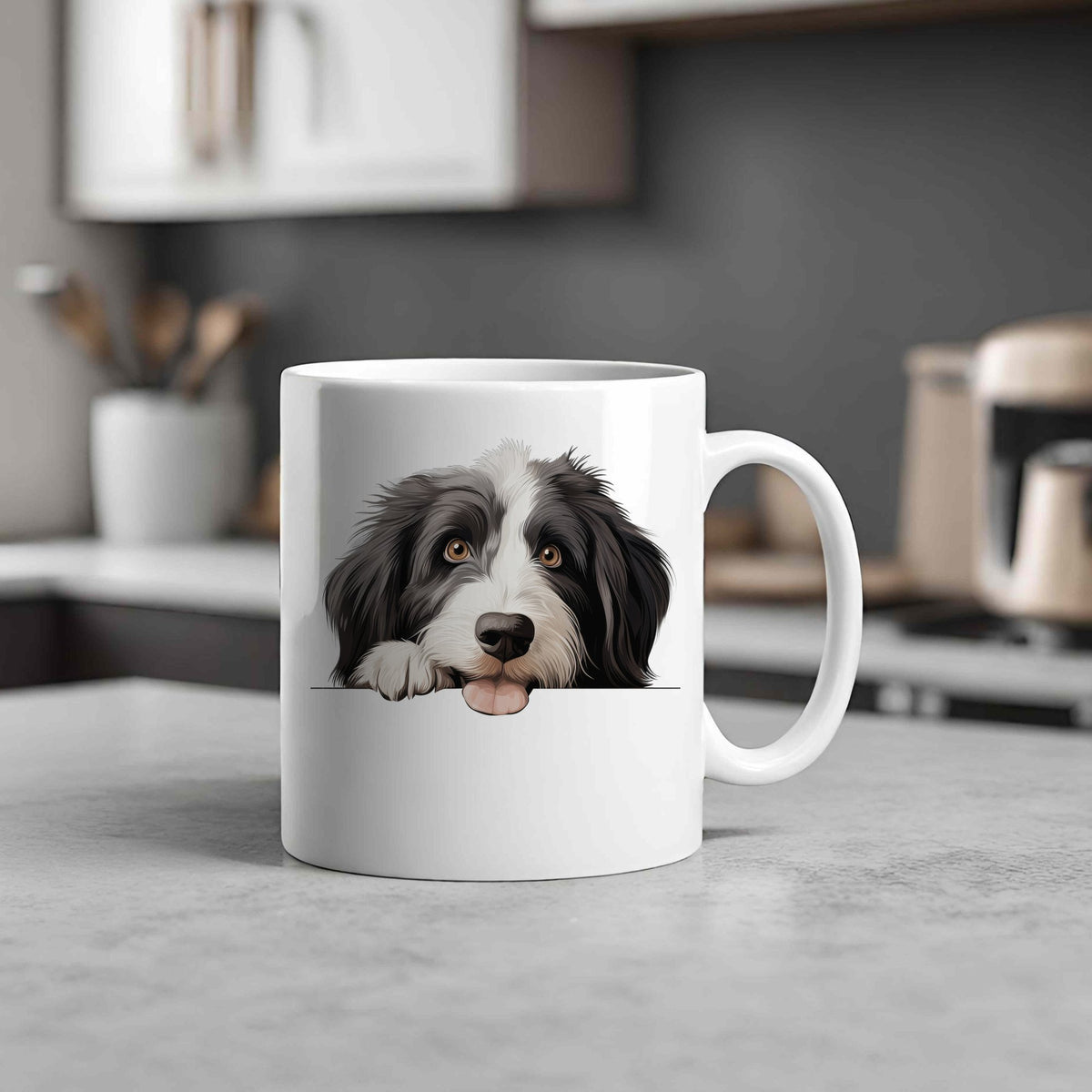 Bearded Collie Face standard mug in white