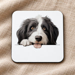 Bearded Collie Face coaster in white
