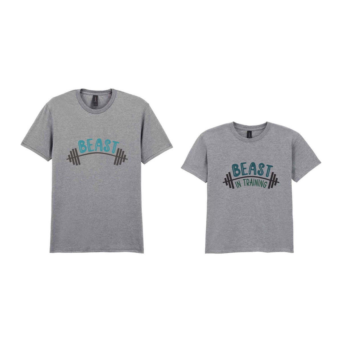 Beast Matching Set for Dad and Kid - Fitness Mini Me Matching Outfits in Sport Grey