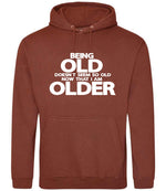 Being Old Doesn't Seem So Old Now That I Am Older hoodie in red rust