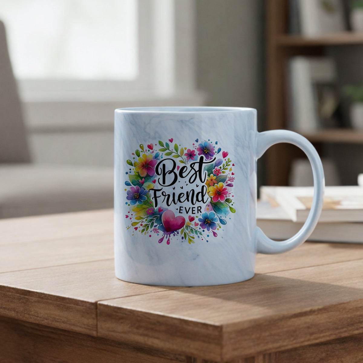 Best Friend Ever marble mug in blue
