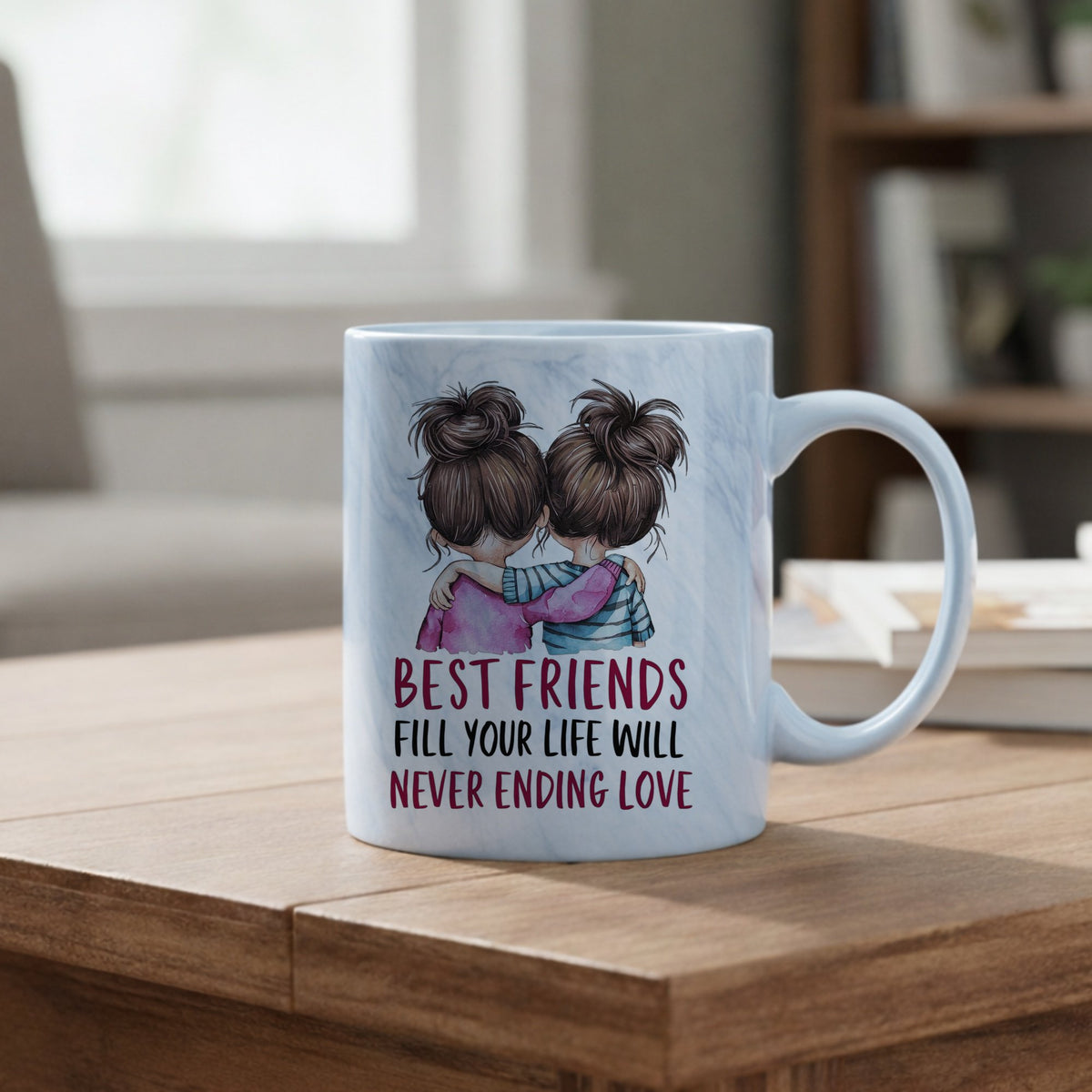 Best Friends Fill Your Life Will Never Ending Love marble mug in blue
