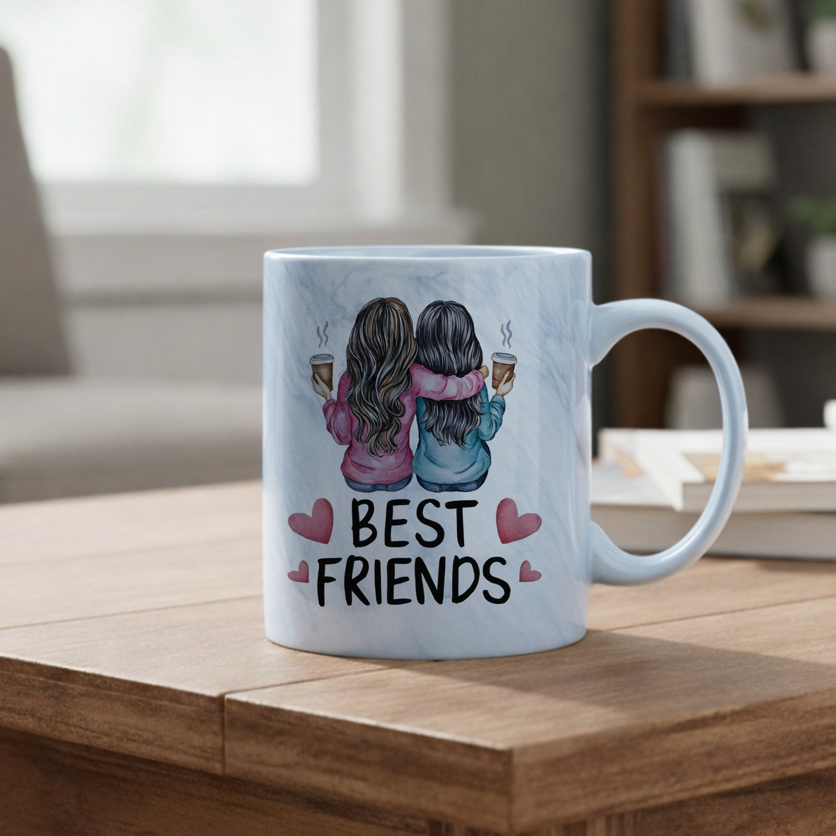 Best Friends marble mug in blue