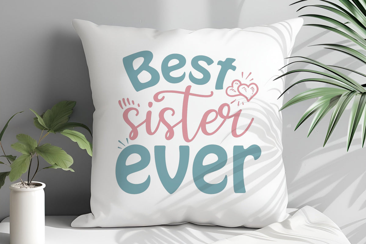 Best Sister Ever cushion in white