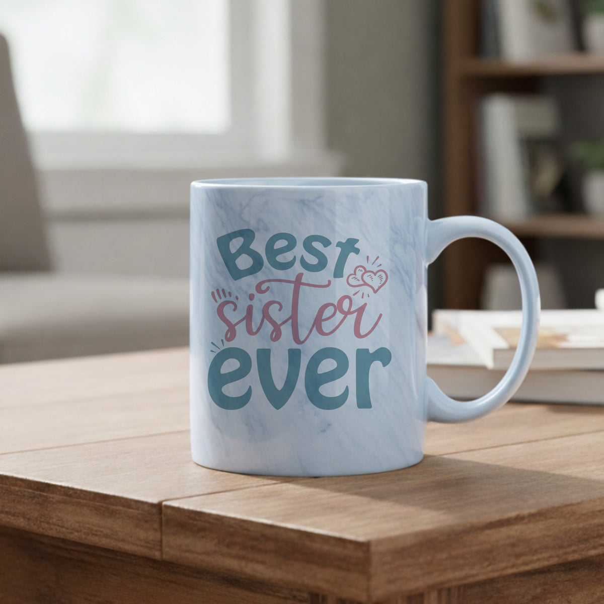 Best Sister Ever marble mug in blue