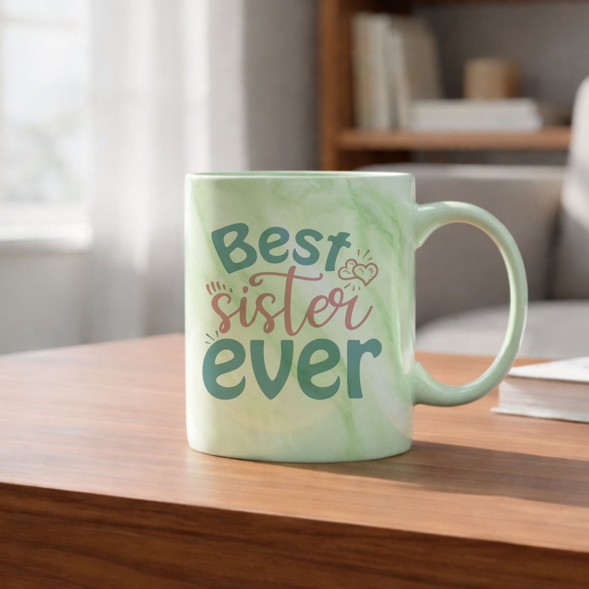 Best Sister Ever marble mug in green