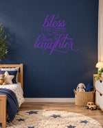 Bless THIS HOME WITH Love & Laughter – Wall Sticker in Dark Wall with Purple vinyl