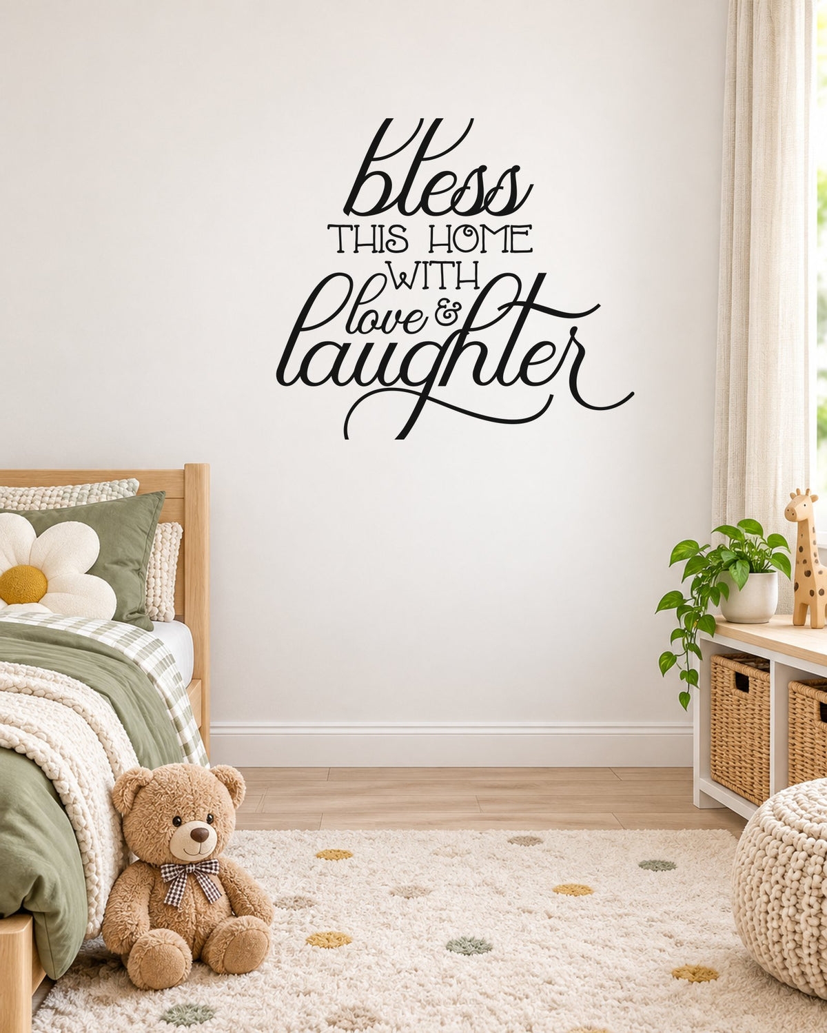 Bless THIS HOME WITH Love & Laughter – Wall Sticker in Light Wall with Black vinyl