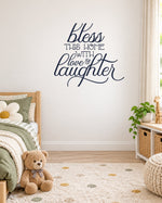 Bless THIS HOME WITH Love & Laughter – Wall Sticker in Light Wall with Navy vinyl
