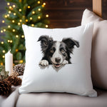 Border Collie Portrait cushion in white