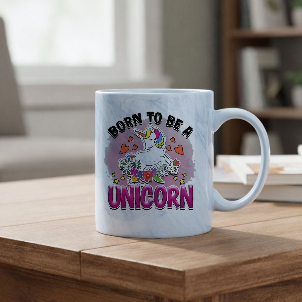 Born to Be a Unicorn marble mug in blue