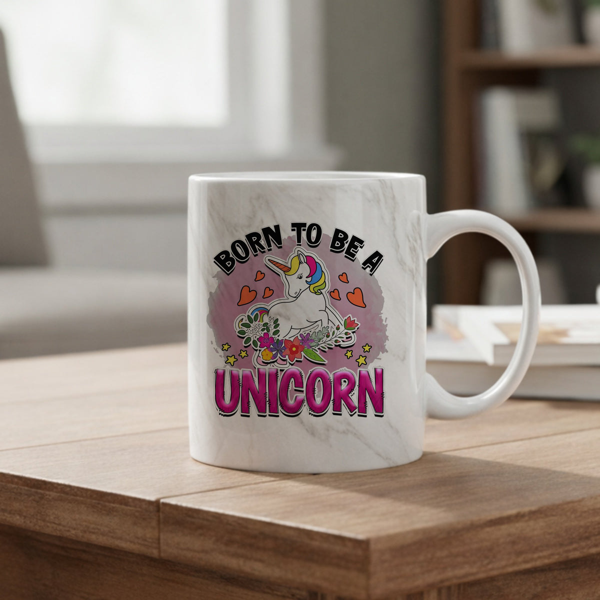 Born to Be a Unicorn marble mug in grey